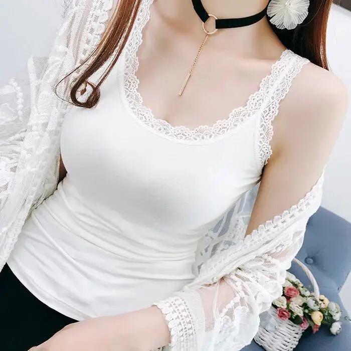 Summer Sleeveless Women Tank Top With Lace Top Red Inside Wear Lace Camisoles Loose Underwear Womens Clothing Vest