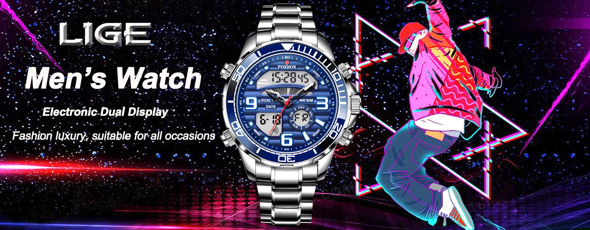 Mode Herenhorloges Quartz Horloge voor Heren Chronograaf Waterdicht 24-uurs LCD-scherm Lichtgevende Klok_voghion.com