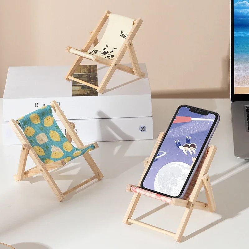 Novelty Beach Chair Phone Holder Foldable Phone Stand Holder Desk Organizer Wooden Tablet Kawaii Office Accessories