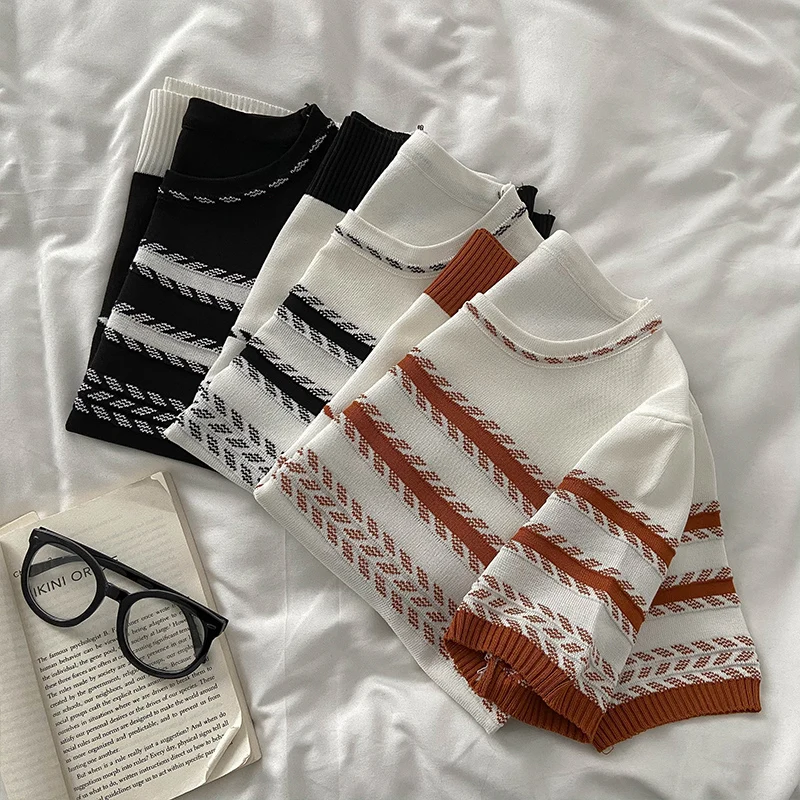 

Loose Striped Knitted Short Sleeve T-shirt for Women 2023 New Summer Korean Student Versatile T-shirts Casual Tees Tops