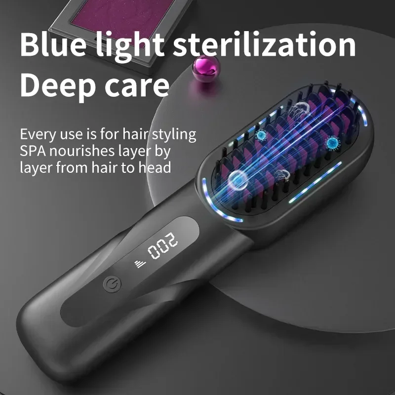 Wireless Straight Curling Hair Comb Heating Negative Ion Hair Straightener Rechargeable Anti-scalding Electric Hair Care Brushes 3