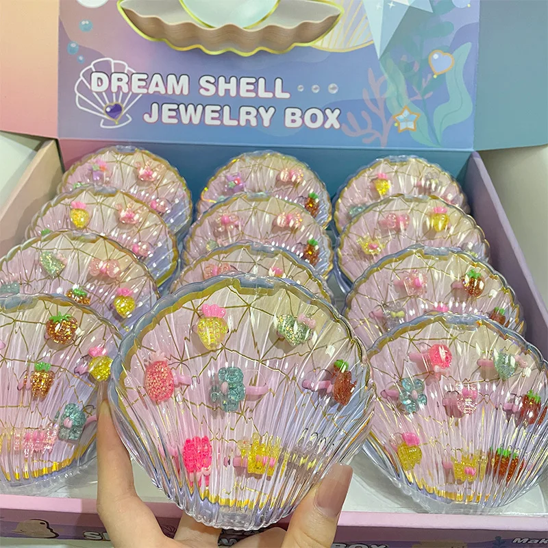 New Mermaid Shell Jewellery Box Simulation Ring Hairpin Jewellery Accessories Girls Princess Play House Toy For Girlfriends Gift