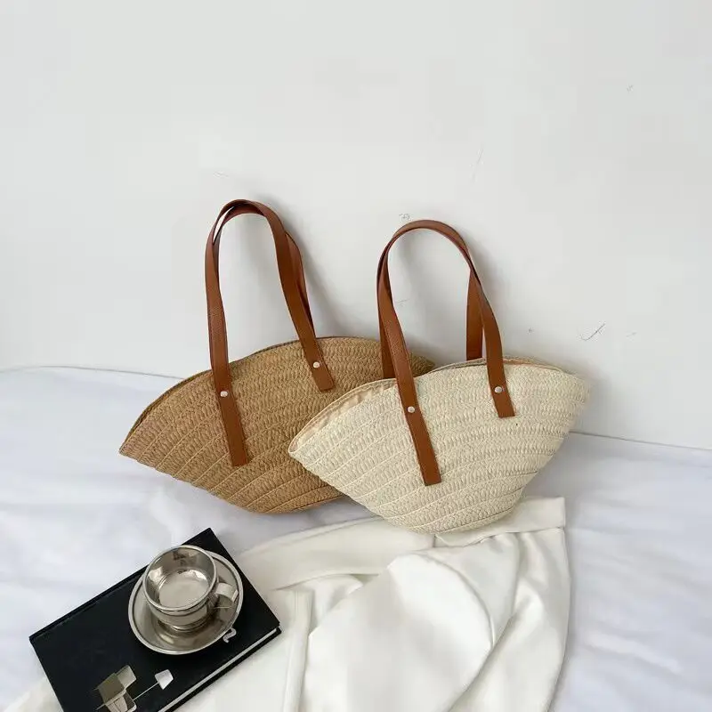 Casual Straw Women Shoulder Bags Paper Woven Lady Large Capacity Handbags Handmade Summer Beach Bag Travel Basket Shopper Tote