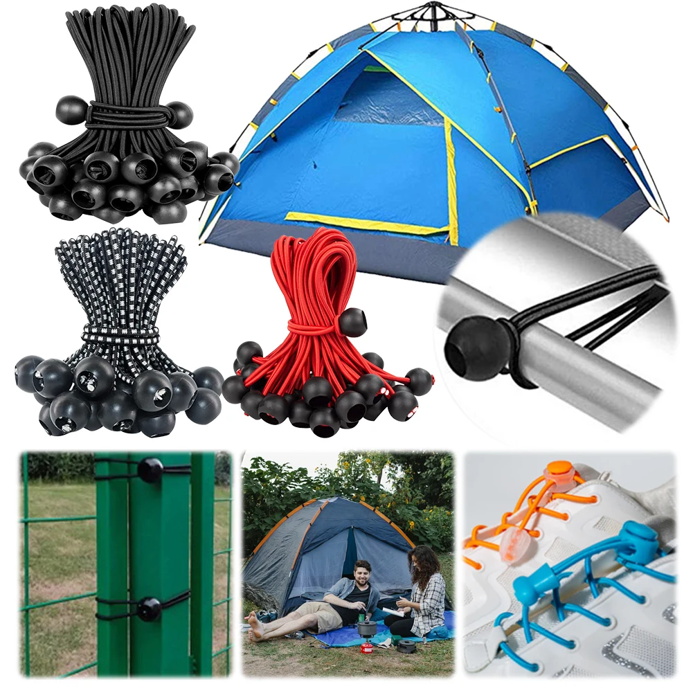 50Pcs Ball Bungee Cords with Elastic String Cargo Tie Down Cords Tarp Canopy Bungee Balls for Outdoor Indoor Activities