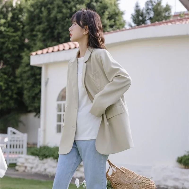 DAYIFUN Casual Blazers Women's Spring Autumn 2024 New Solid Color Long Sleeved Suit Jacket Hong Kong Style High-end Feeling Tops