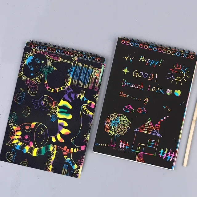 10 Sheets Fun Magic Drawing Book Toy DIY Scratch Notebook Black Cardboard Children Learning Toys Scratch Art Painting Doodle 6