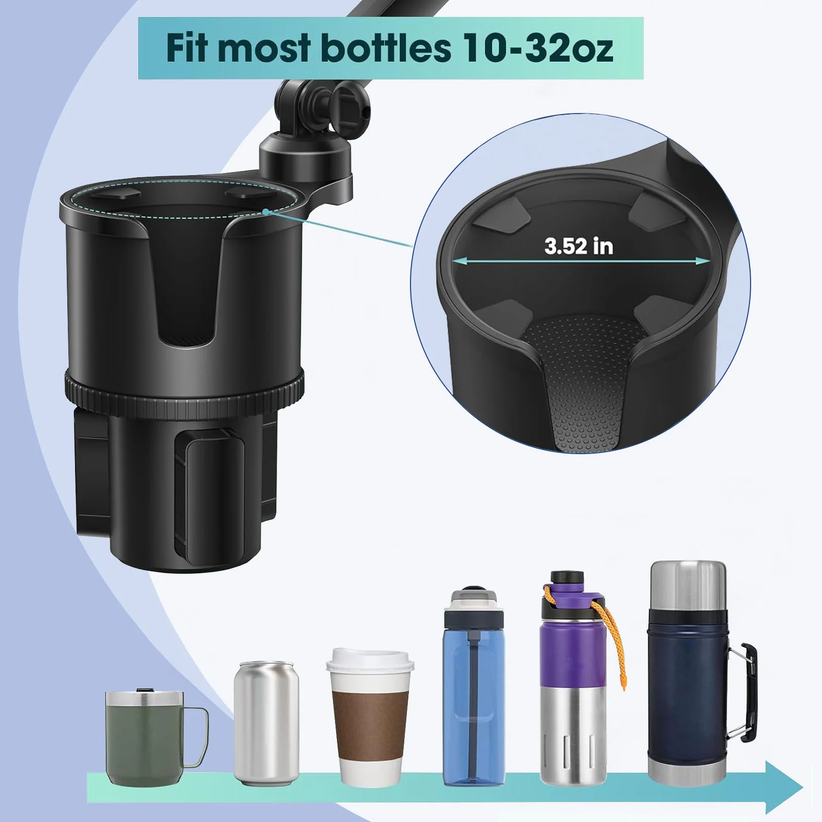 차량용 컵홀더 확장기 360 ° 회전식 차량용 핸드폰 거치대 조절 가능한 다기능 대형 컵홀더 차량용 컵홀더 스탠드