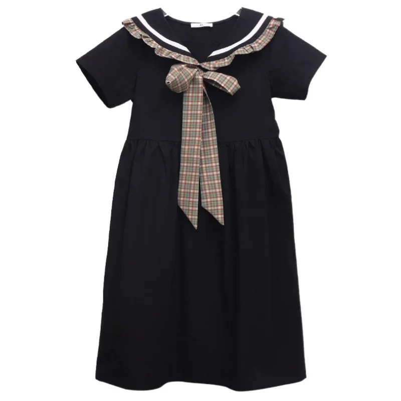 

Big Bow Fashion Girls Dress Preppy Kids Dresses for Girls 2021 New Cotton Teen Dress Plaid Patchwork Baby Summer Clothes,#6194