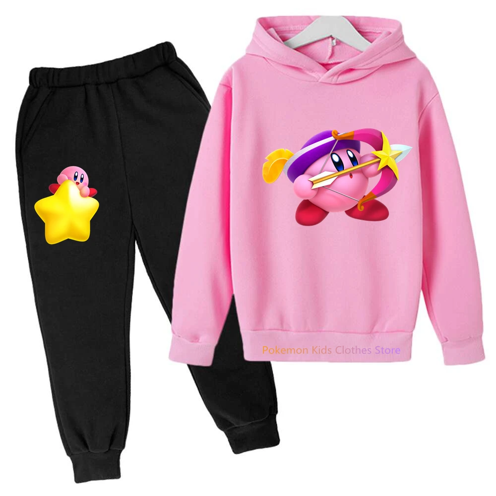 

Kawaii Kirby Kids Sweatshirt Pants Suit Coat Casual Boys Girls Long Sleeve Pokemon Cotton Hoodies Children Pullover Sportswe