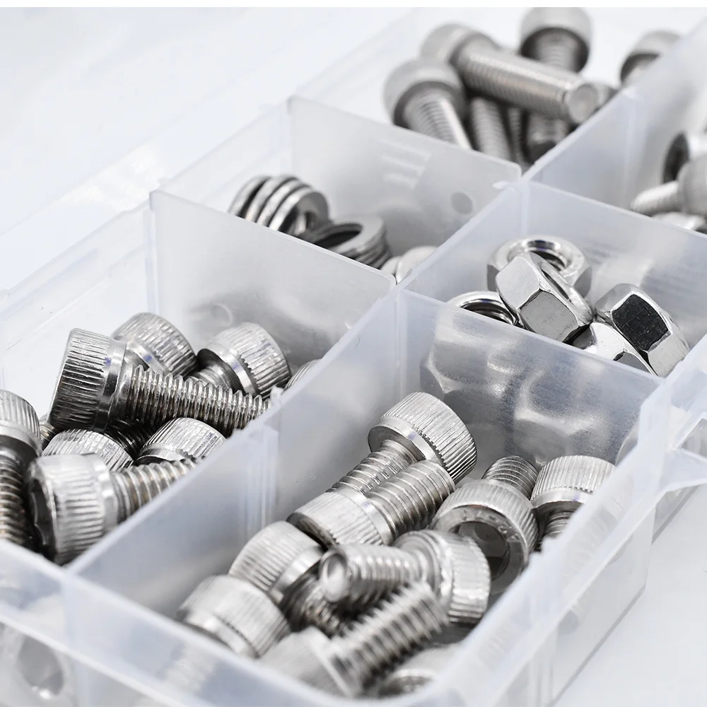 Boxed M2 M3 M4 M5 M6 Hex Socket Screw Allen Cap Head Screw Bolt Nut Washer Kit DIN912 304 Stainless Steel Bolts Nuts Assortment