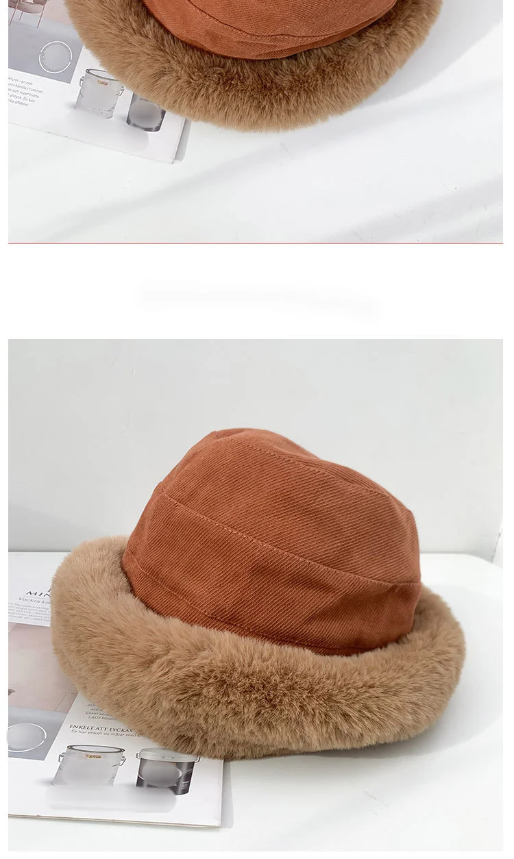 Autumn Winter Thick Plush Bucket Hat Warm Ear Protection Basin Hat_voghion.com