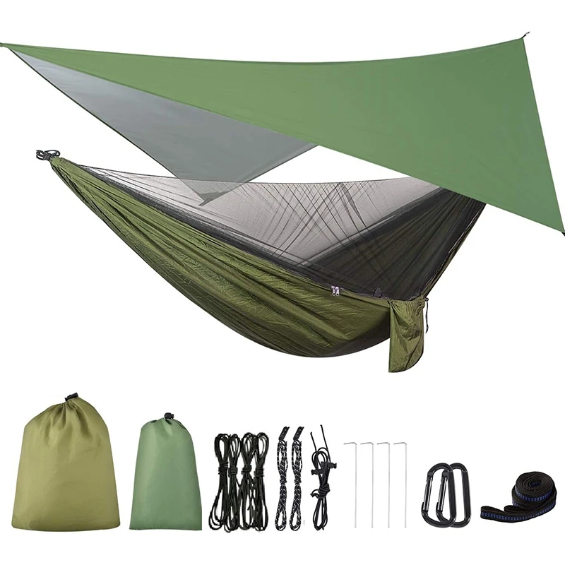 

Camping Hammock with Rainfly Tarp and Mosquito Net, Portable Parachute Hammock for Hiking Outdoor Travel Backyard