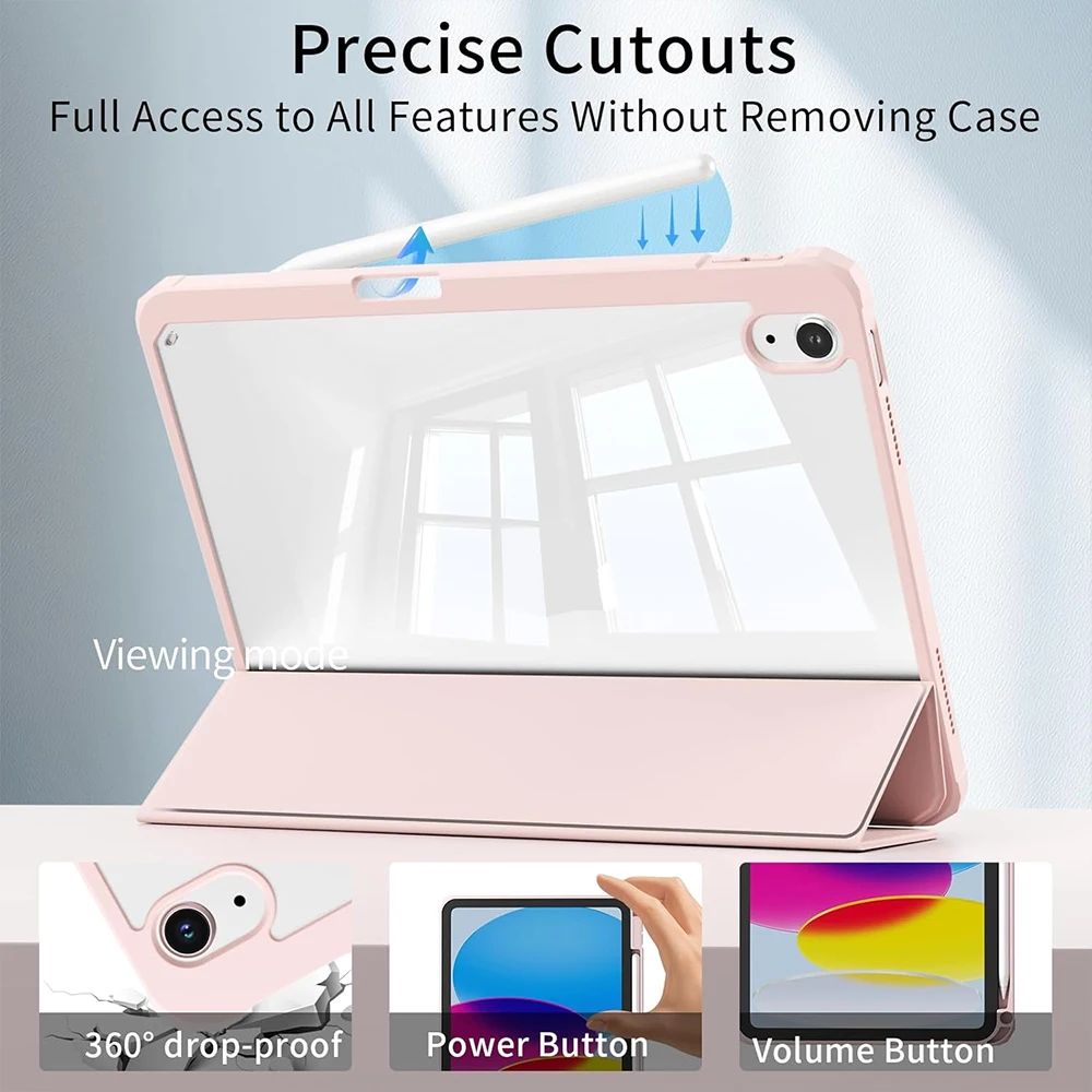 Solid Color Hard Acrylic Tablet Case with Auto Wake Sleep and Pencil Holder