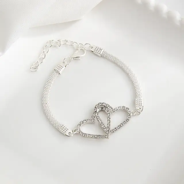 Bracelets de Couple en forme de cœur d'amour pour femmes et hommes, couleur argent, Double couche, chaîne assortie, bijoux cadeau pour amoureux, 1 pièces
