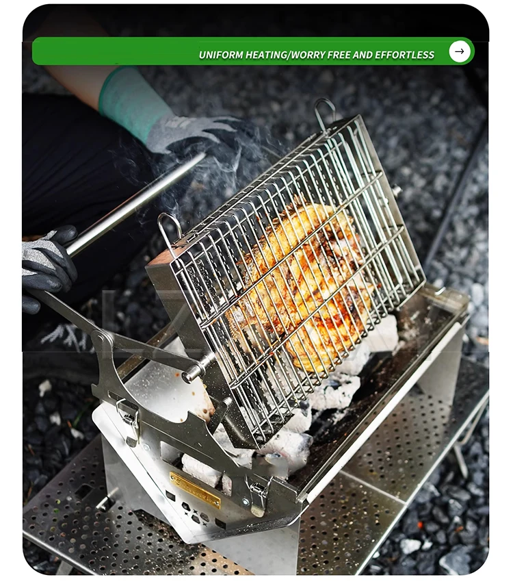 Description Picture 4 of itemFlip grill BBQ Grill Camping Turnover The Top BBQ Grid Could Over Turn 360° Through The Handle Charcoal Stainless Steel Grill Fo