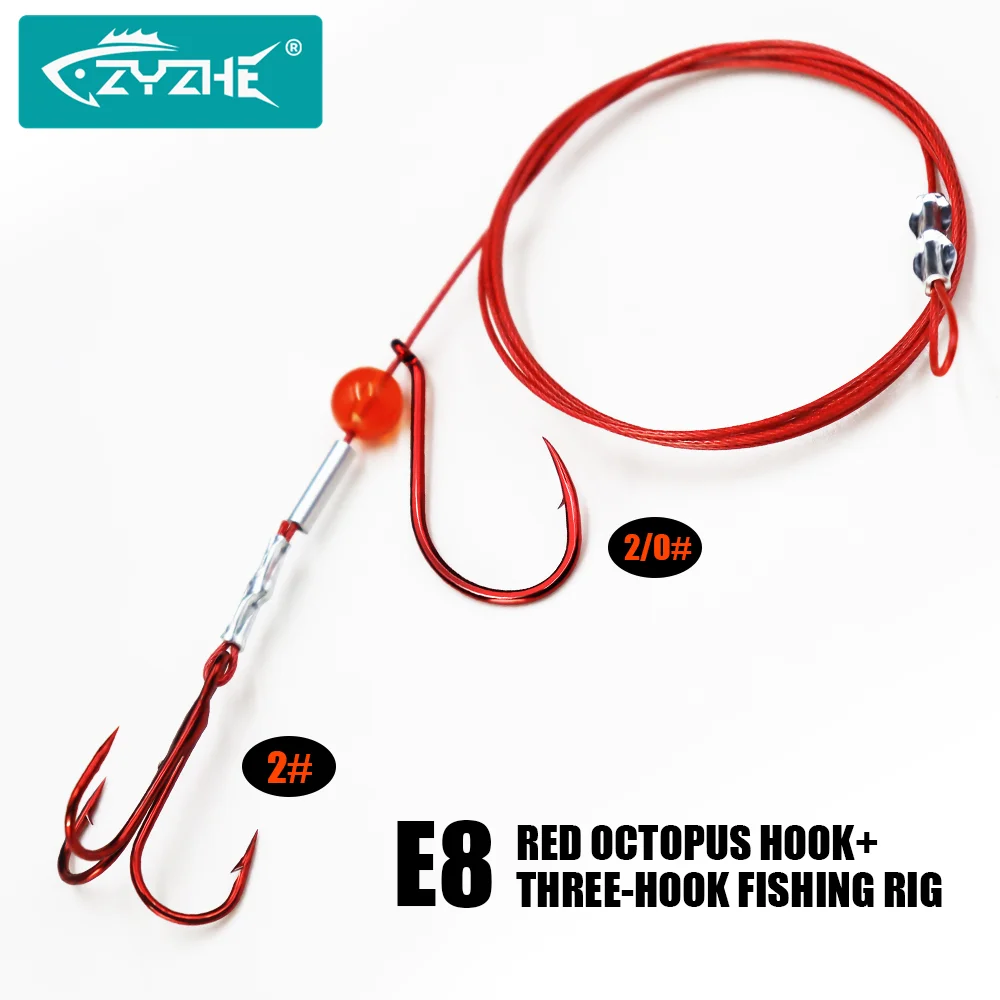 Montage ZYZHE avec hameçon octopus rouge et hameçons triple pour appâts vivants et pêche carnassiers