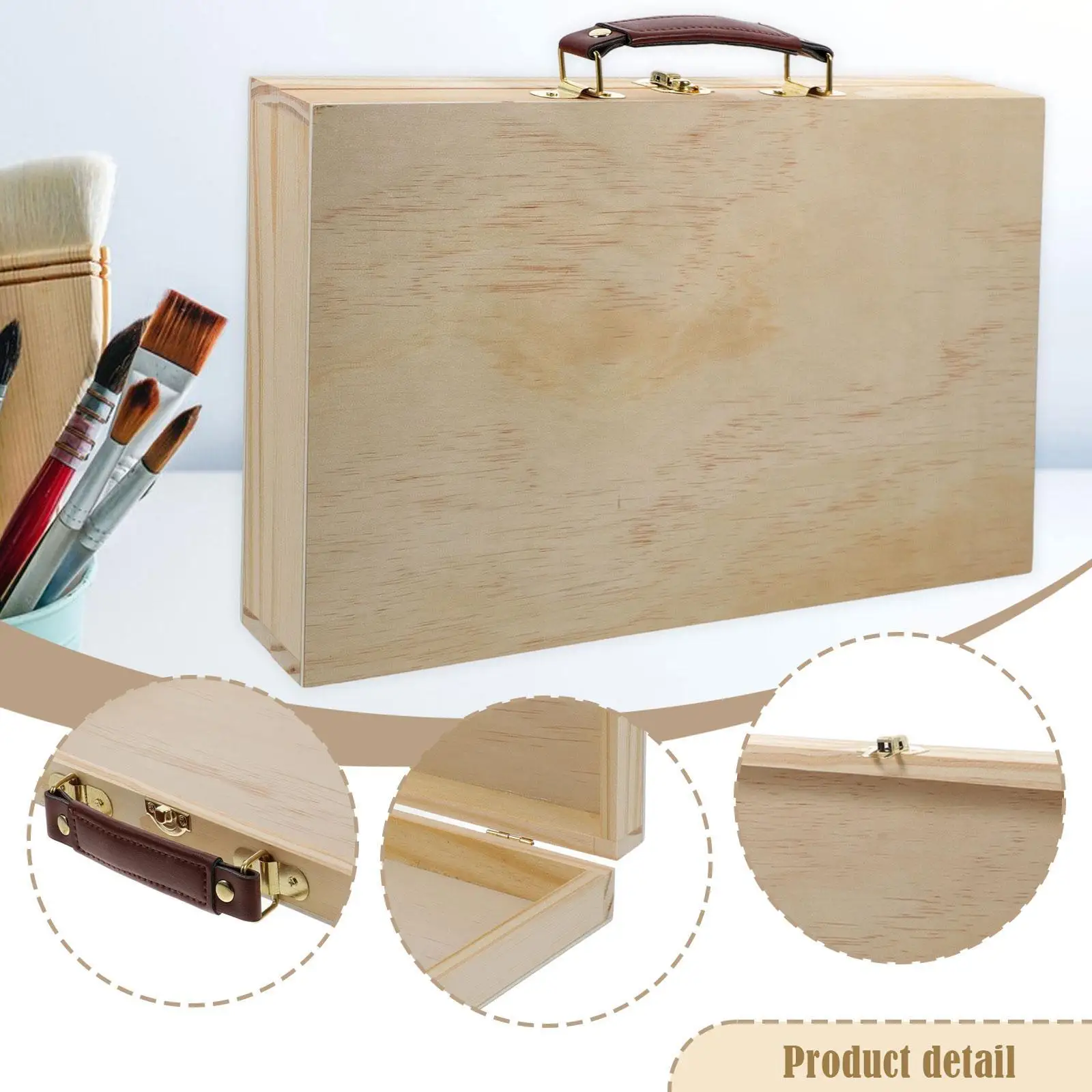 Wood Artist Supplies Box Carrying Case Sleek Multifunctional Portable Organizer Art Tool Box for Markers Paint Brushes Pastel 4
