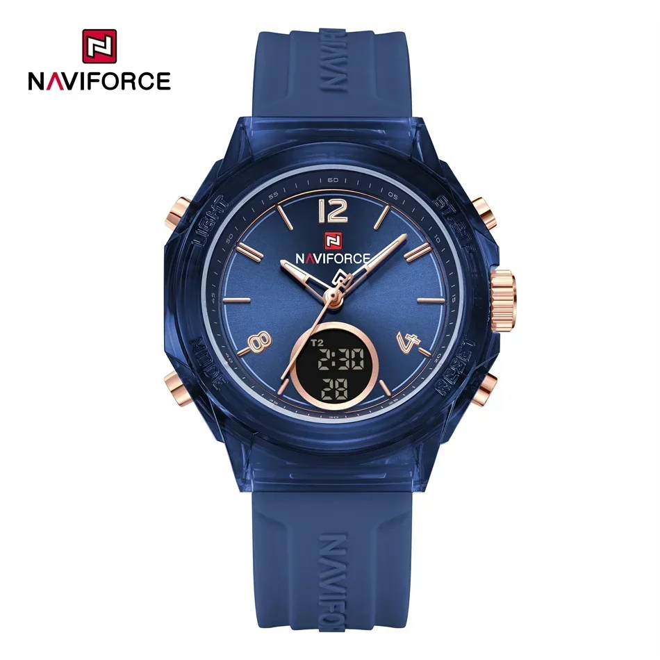 NAVIFORCE Stylish Women's Dual Display Luminous Quartz Watch with Silicone Band