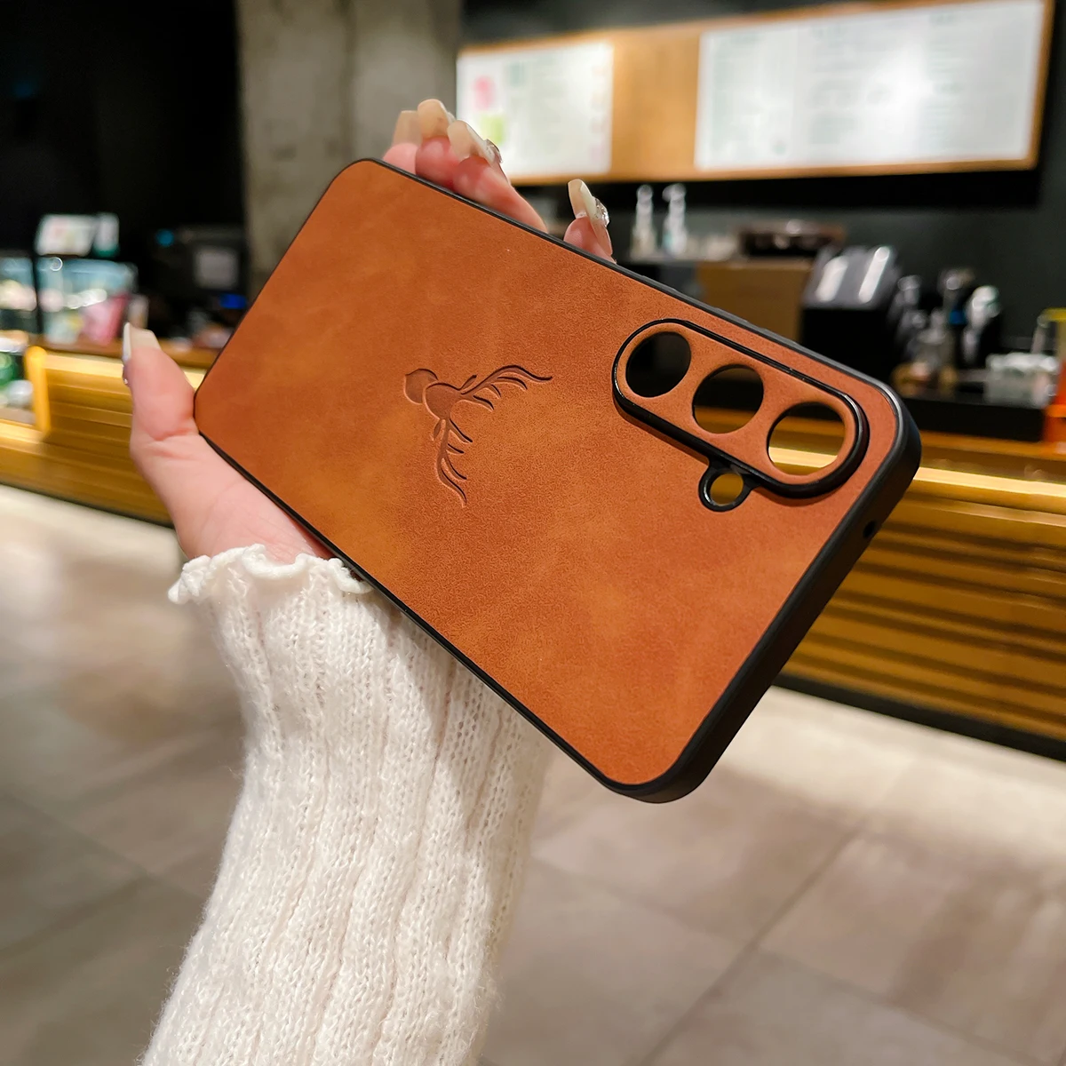 Embossed Deer Case PU Leather Full Camera Protection Cover
