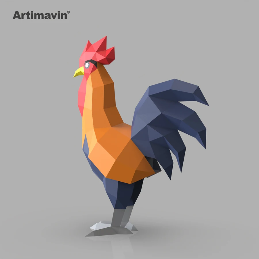 Rooster Creative Handmade DIY Origami 3D Paper Carving Model Interior Decoration Paper Art Trendy Toys