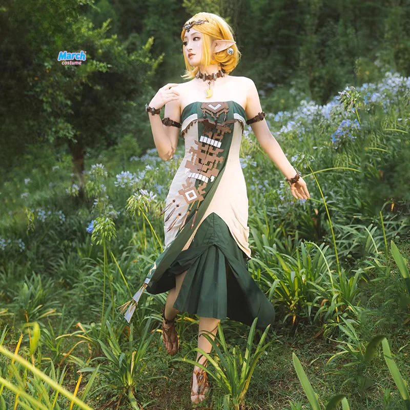 Femme Zelda Cosplay robe de princesse Costume jeu larmes vert robe