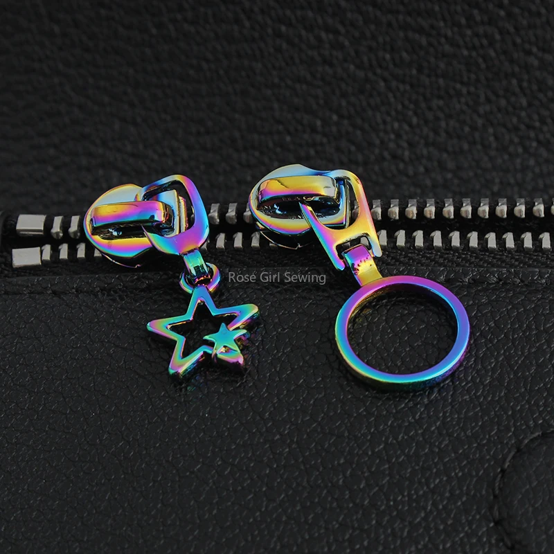 Teardrop Rainbow Iridescent 5 Metal Zipper Pulls, Set of 5 