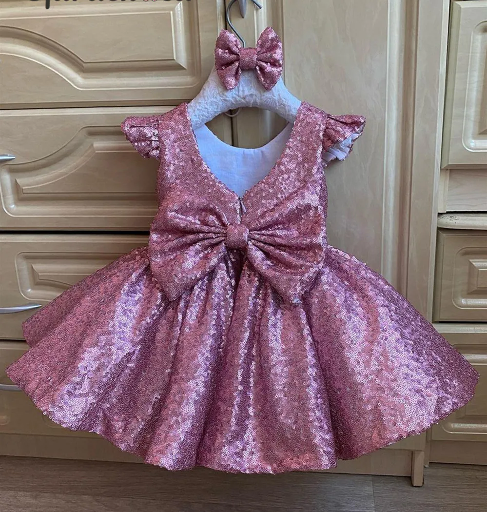 

Puffy Sequin Ball Gown Girl Party Dresses Layers Flower Girl Dresses Glitter Bow Knot Princess Dress New Year Birthday Gown