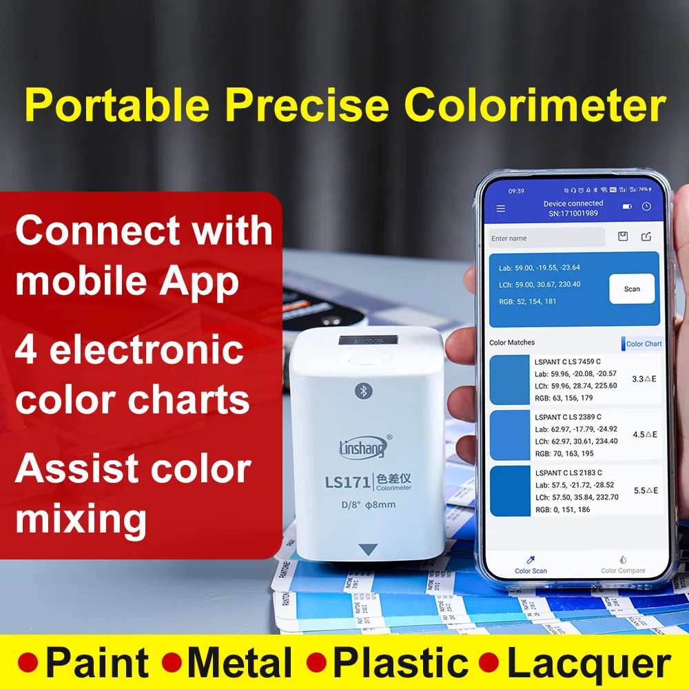 Digital Colorimeter Paint Color Reader Rugged Colormeter Bluetooth Colorimeters Ncs Ral Pantone E-chart D/8 for Plastic LS171