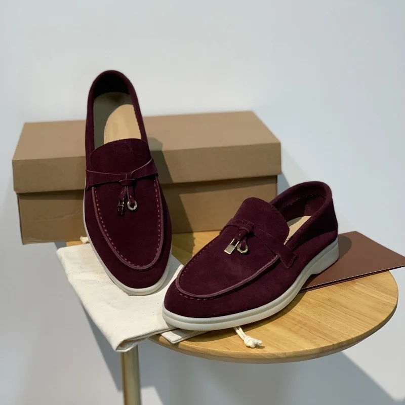 24 genuine leather tassel buckle loafers, suitable for women with flat bottomed lazy feet, versatile soft sole cashmere shoes