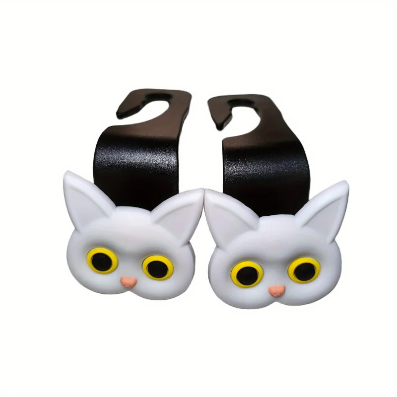 2pcs Cute Cartoon Cat Car Headrest Hooks Vehicle Hanger for Purses Bags Coats Umbrellas