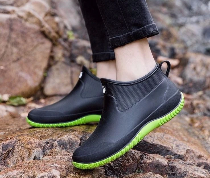 Men's Soft Rubber Rain Boots, Wide Toe, Slip Resistant, For Garden & Work_voghion.com