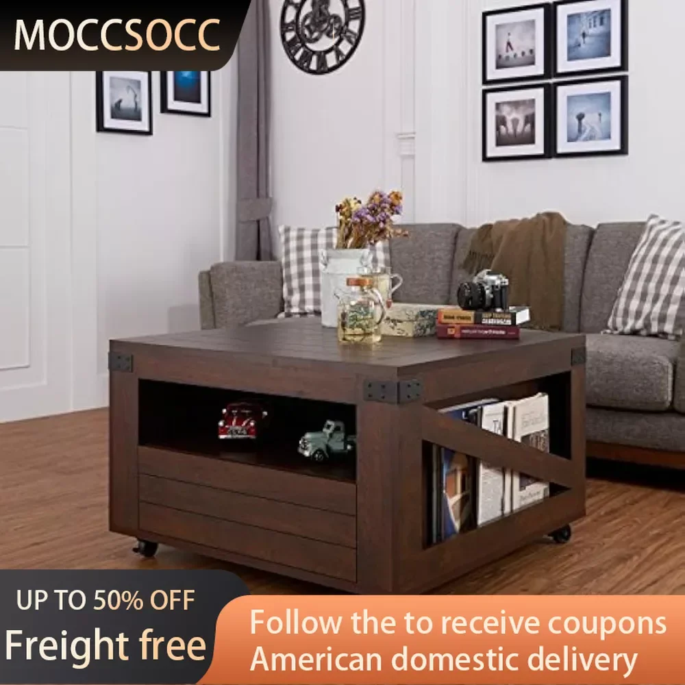 

31" Coffe Table Serving Coffee Magazine Rack and Caster Wheels Clyde Industrial 1-Drawer Square Coffee Table With 1 Open Shelf