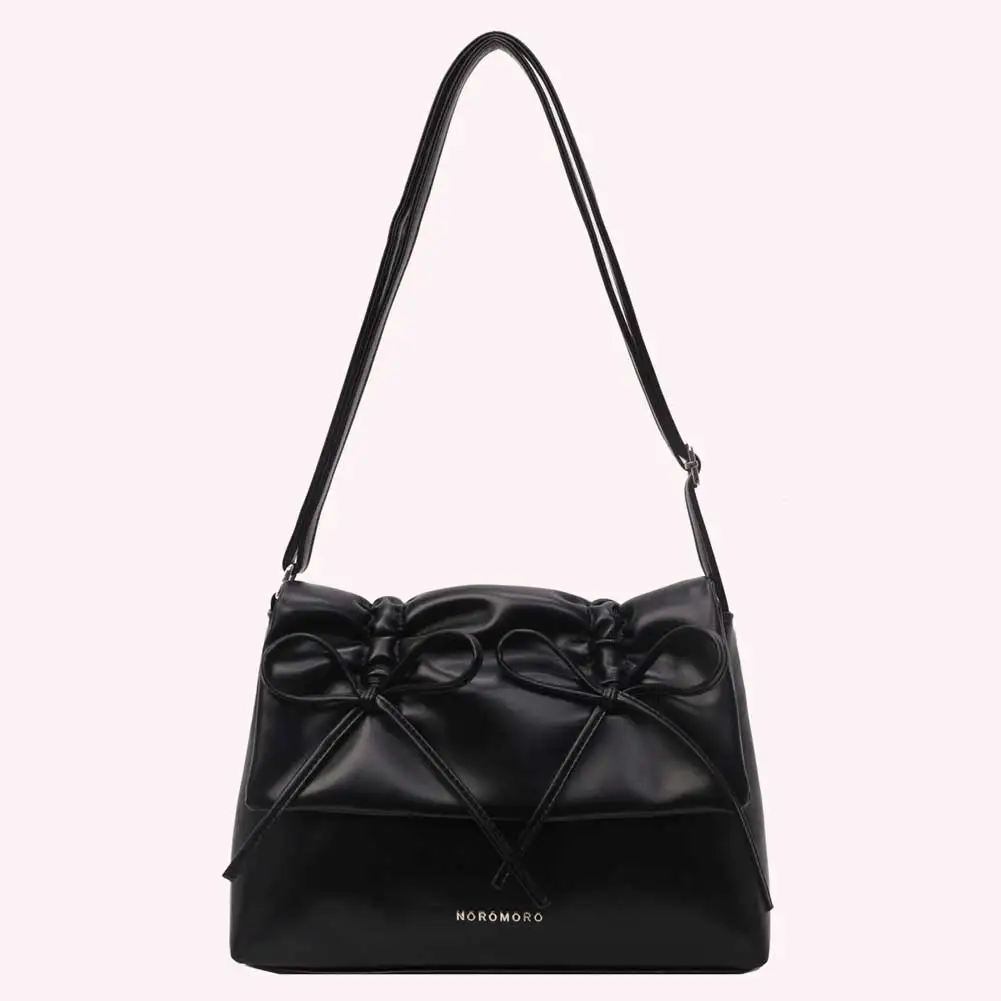 Women Bowknot Pu Shoulder Bag Casual Handbag With Flap Cover Large Capacity Bag Fashion for Daily Office Use Solid Color Handbag