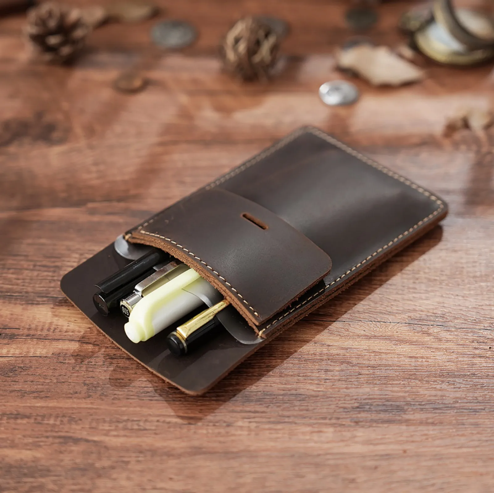 Handcrafted Leather Pen Pouch - Portable Stationery Organizer for Office & Hospital Supplies