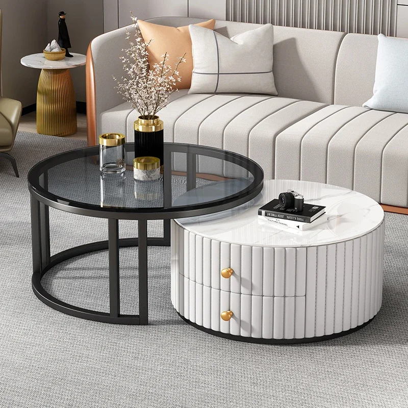 

Round Drawers Premium Coffee Tables Luxury Korea Design Cute Coffee Tables Modern Minimalist Stolik Kawowy Household Items