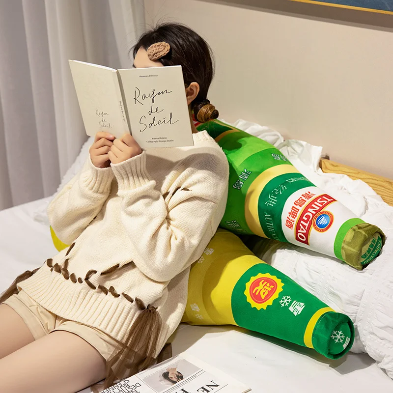 Beer Plush Pillow Stuffed Yellow Blue Bottle Like Real Long Soft Bolster Food Plushie Back Support Sleeping Companion Gift 6