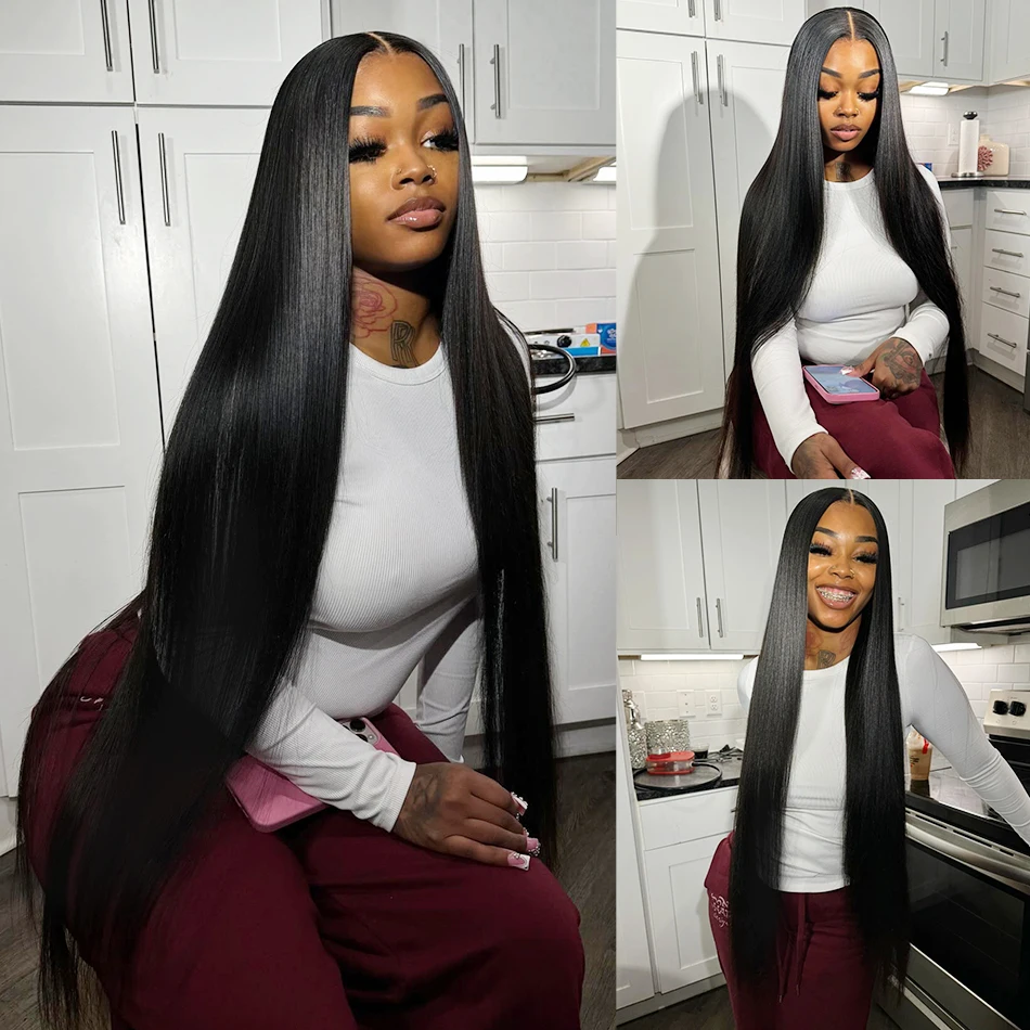 Human Hair Extensions Human Hair Bundles 40 44 Inch Bone Straight Brazilian Natural Black