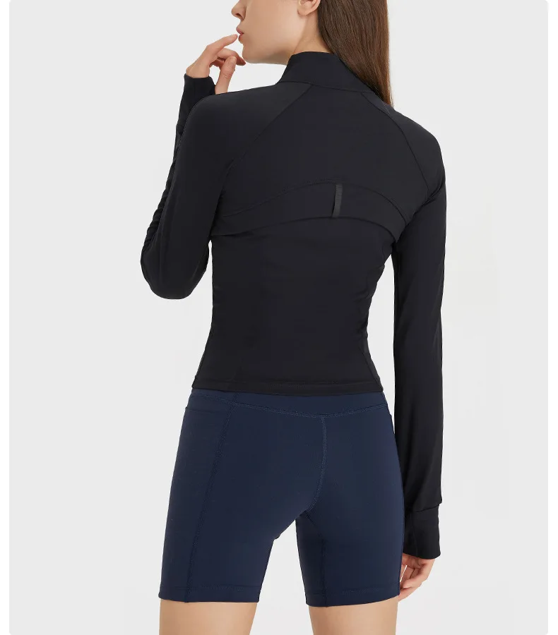 Yoga Nylon Stretch Track Jacke Fitness Fitness Sport Top hohe Elastizität lange Ärmel Reiß verschluss Motorrad Jacke Mantel Sportswear