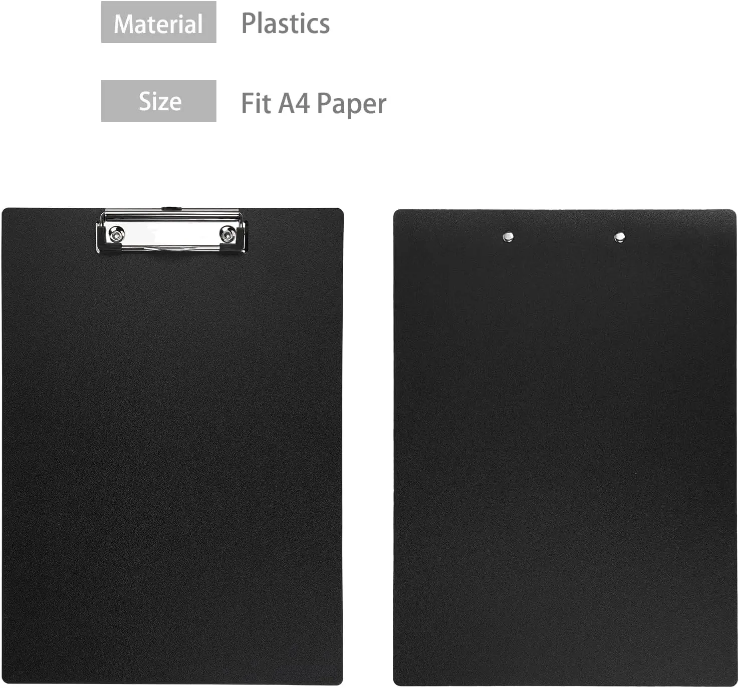 Sleek Black A4 Clipboards - Pack of 10, Durable Plastic with Metal Clip and Hanging Hole for Versatile Use in Office and Home