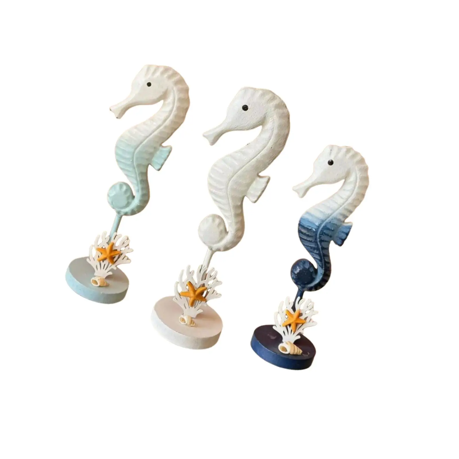 Beach Themed Seahorse Pendant Luxury Decorative Figurines Wooden Nautical Sculpture Sea Room Decor for Home Office