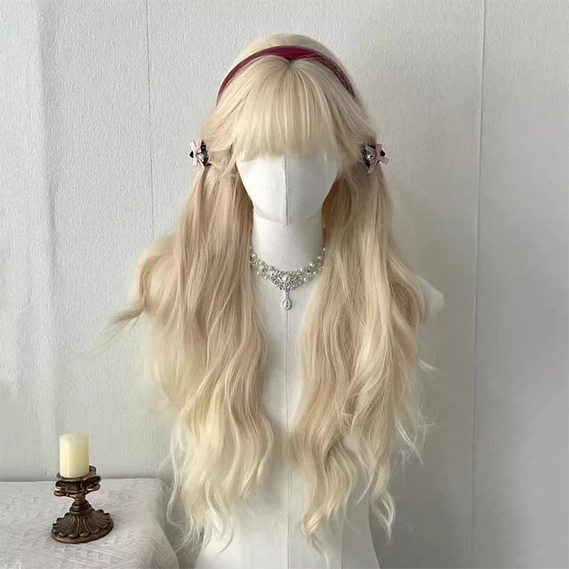 Synthetic Long Body Wave Black And Gray Ombre Cosplay Wigs White Blonde for Women Long Wavy Hair Natural Lolita 3