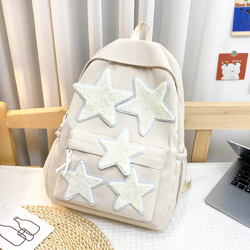 1PCS Girls Nylon Large Backpack Simple Fashion Waterproof Pentagram Teenage Schoolbag Women's Travel Backpacks