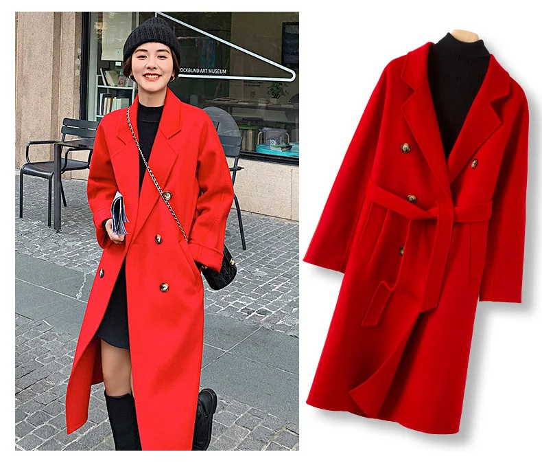 Women's Winter Coat, Thickened,Light, Luxurious, Classic, Fashionable, Intelligent, Long, 100% Wool Coat, Free Of Charge