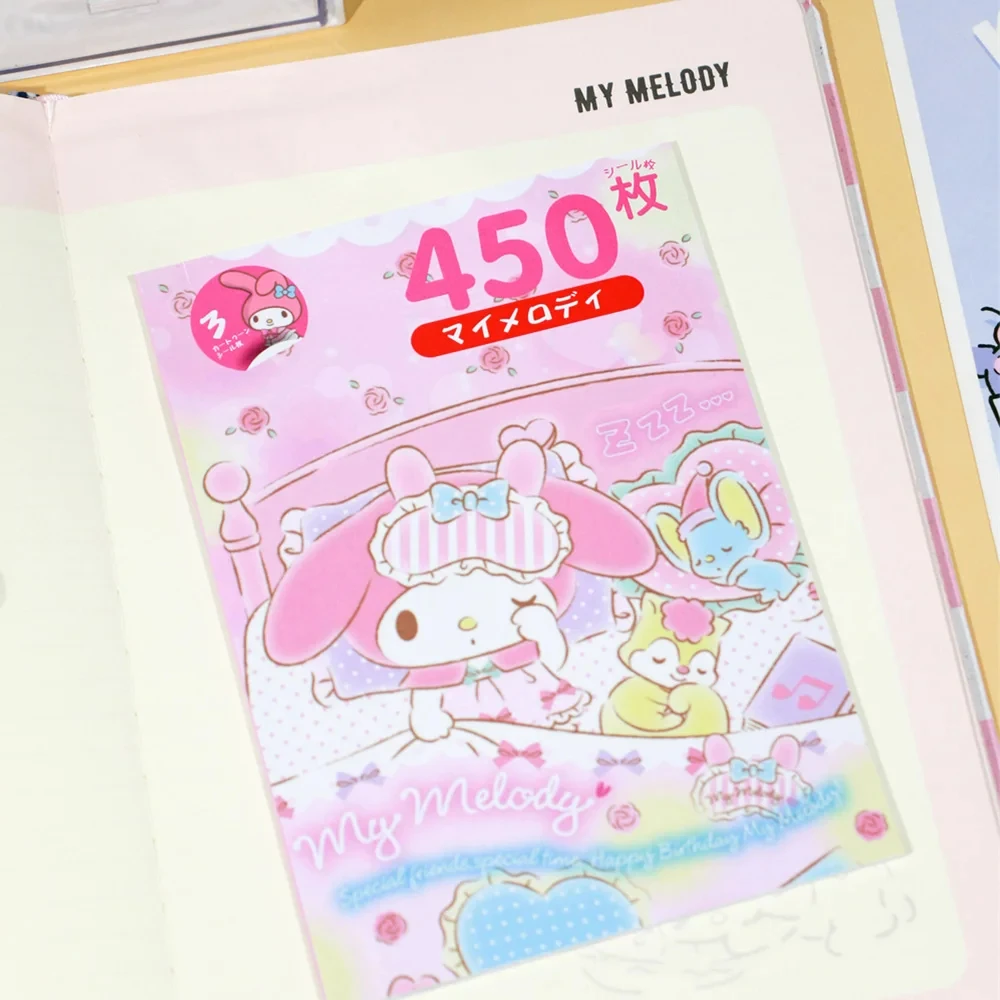 450Pcs Sanrio Sticker Book Cartoon Kawaii Kuromi Hello Kitty Melody Goka Card Stickers Hand Account Decoration For Girls Gift 6