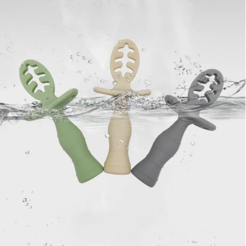 Children's Silicone Spoon Baby Soft and Resistant To Falling Infant Feeding Training Spoon Kids Auxiliary Food For Gifts learning spoons