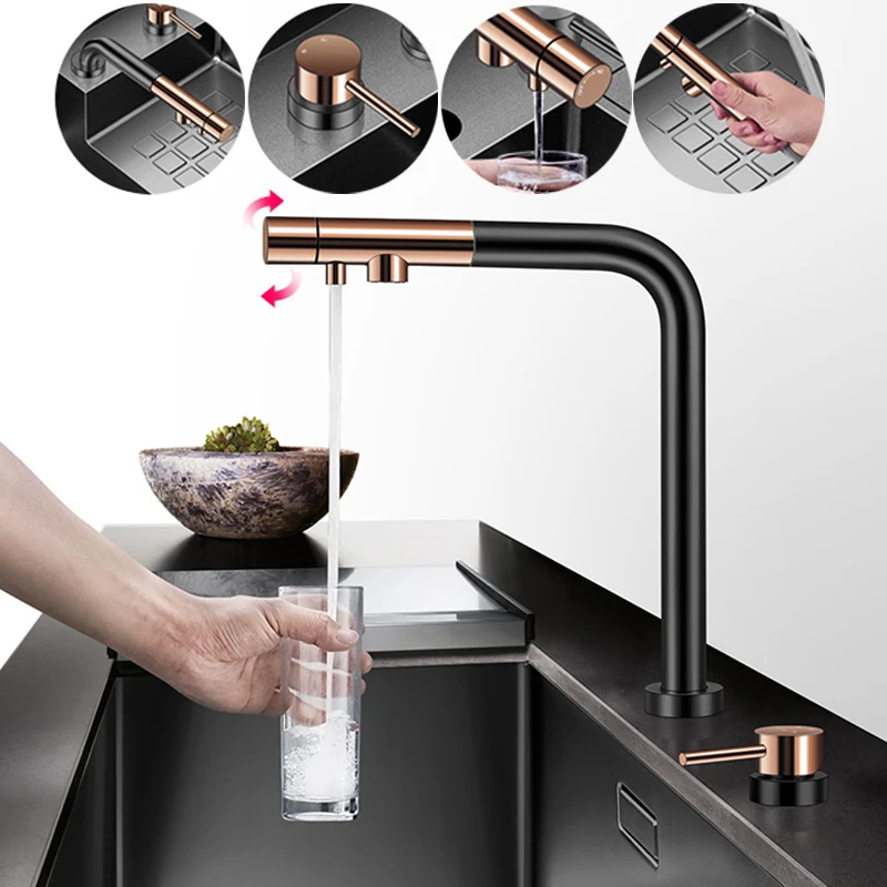 ASRAS Nanometer Black Flip Cover Hidden kitchen Sink 304 Stainless Steel 4mm Thickness Handmade Stepped Sinks Cup Rinser Sinks 5