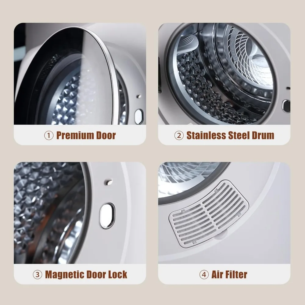 No Assembly 850W Compact Laundry Dryers with LCD Display, Stainless Steel Tub,for Apartment, Home, RVs, Easy to Use 6