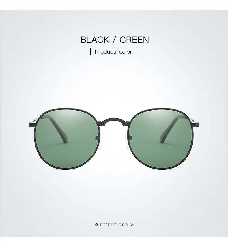 Klassische Vintage Runde Polarisierte Sonnenbrille Männer Marke Designer Polaroid Sonnenbrille Frauen Metall Rahmen Schwarz Objektiv Brillen_voghion.com