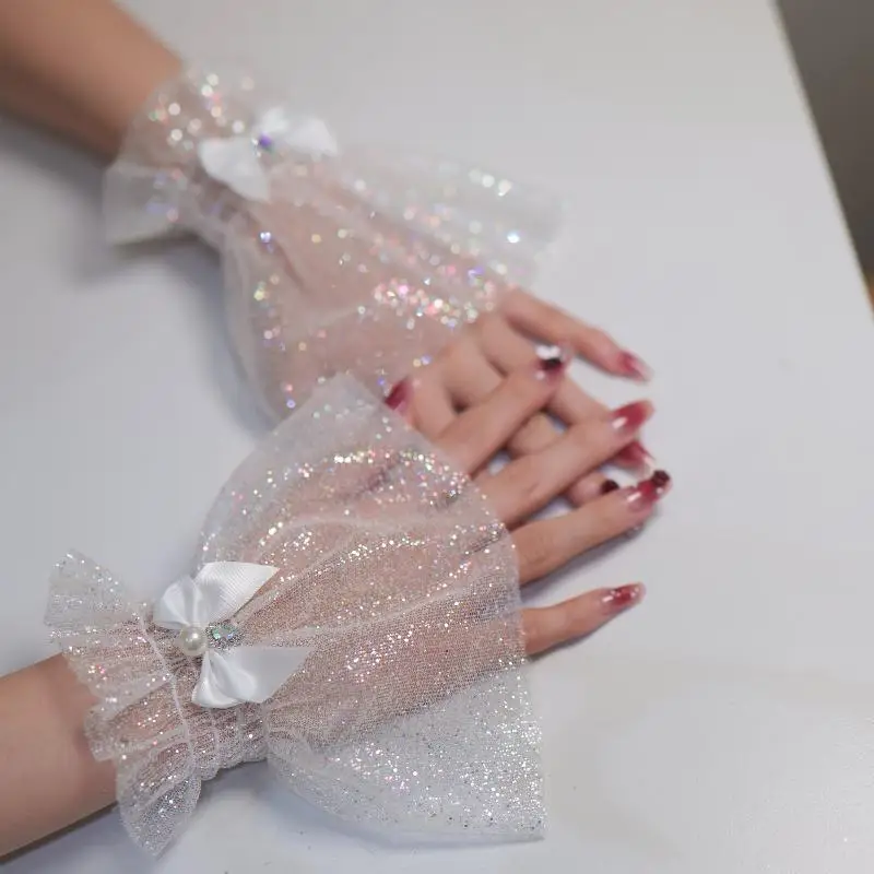 Attrezzatura fotografica per unghie Fiocco corto Polso in rete Maniche finte Polsino falso decorativo per sposa Articolo in tulle Nail art Scatta foto di sfondo - immagine 5