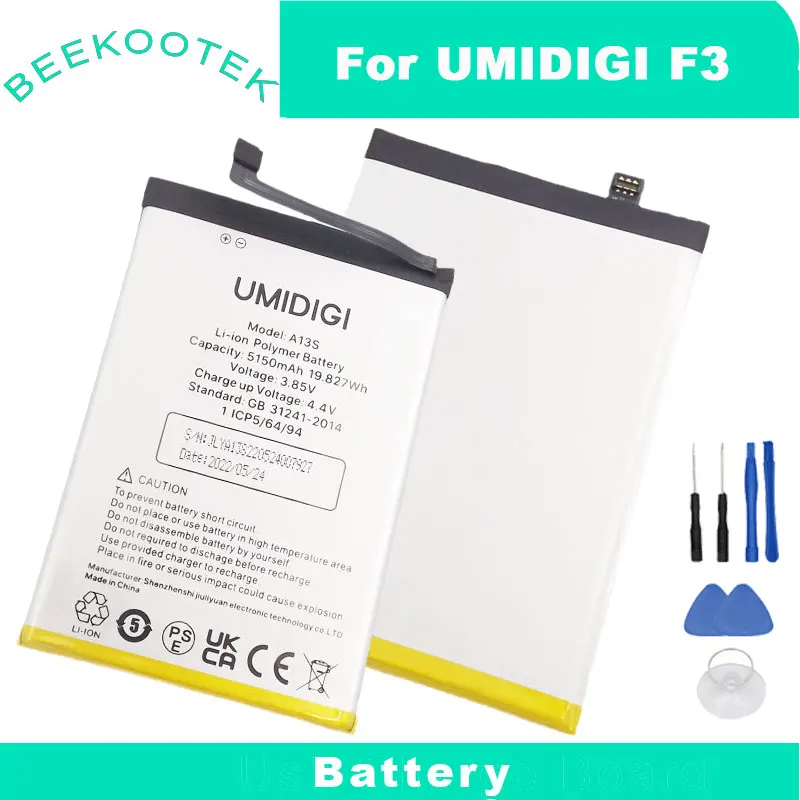 

2023 год, 100% оригинальный аккумулятор для Umidigi F3, 5150 мАч, высококачественный сменный аккумулятор + инструменты для аккумулятора UMIDIGI A13S